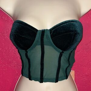 NWT SHEIN romantic whimsigoth fairycore green velvet and mesh bustier. Sz XS.